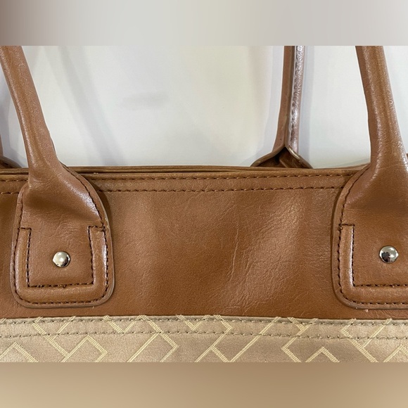 Tommy Hilfiger Shoulder Bag Tote Leather w/ Monogram Print Green & Blue Stripe - Picture 7 of 16